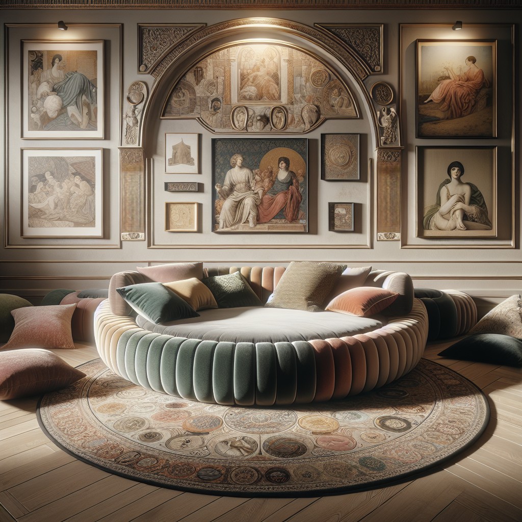 incorporate a round couch in an artistically inspired theme