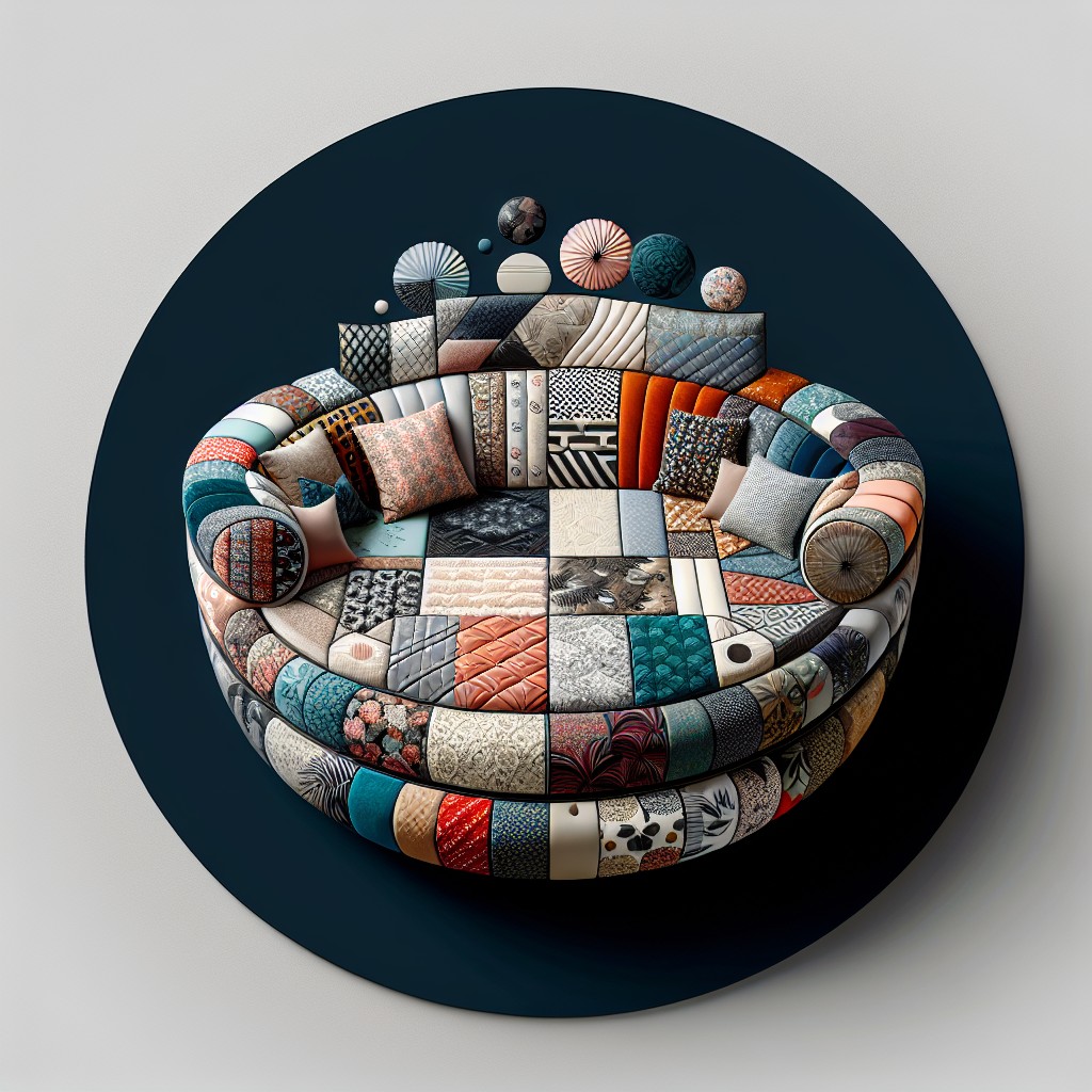 mix textures and patterns for layering effect on a round couch