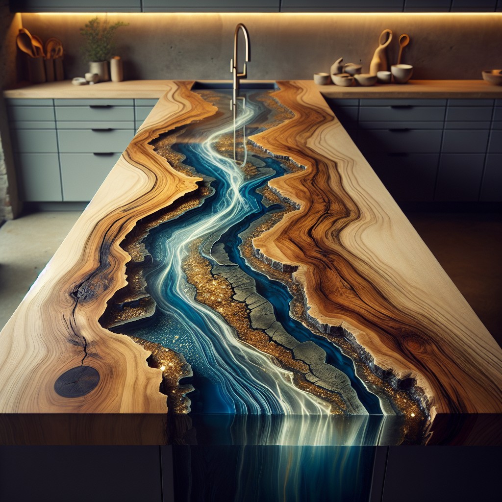 riverbed inspired resin infused countertop