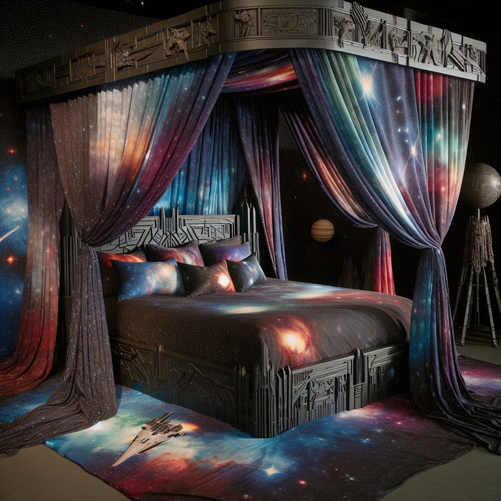 star wars canopy bed with themed drapery