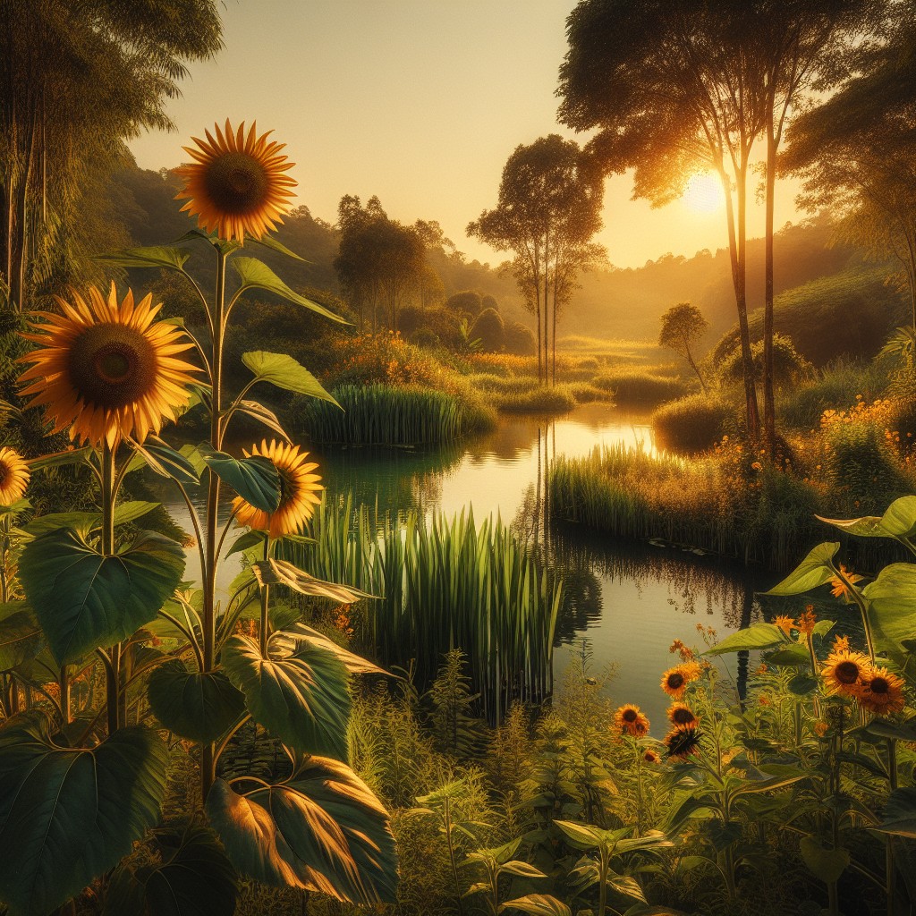sunflower pond surroundings for a rustic feel