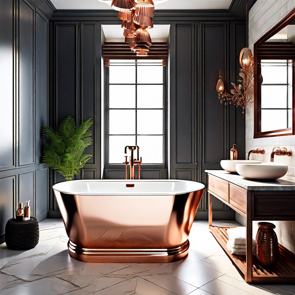 a fluted freestanding copper bathtub