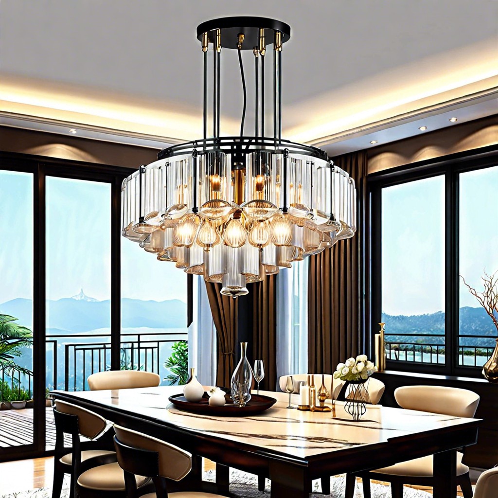 adjustable fluted glass chandelier with adjustable height
