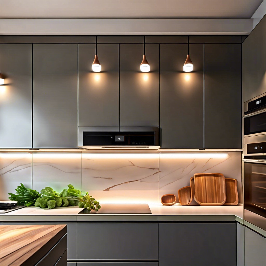 ambient glow creating soft lighting above cabinets