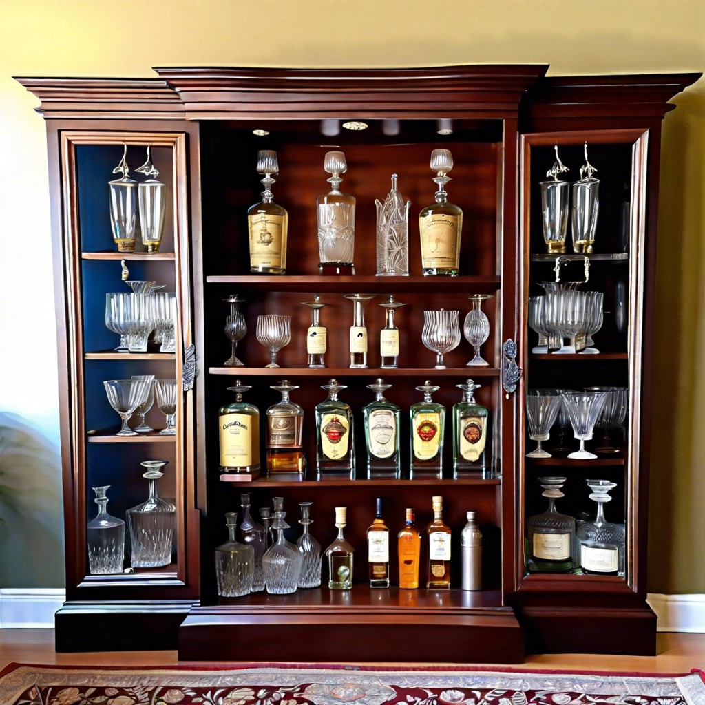 antique bookcase repurposed for bottles amp glassware