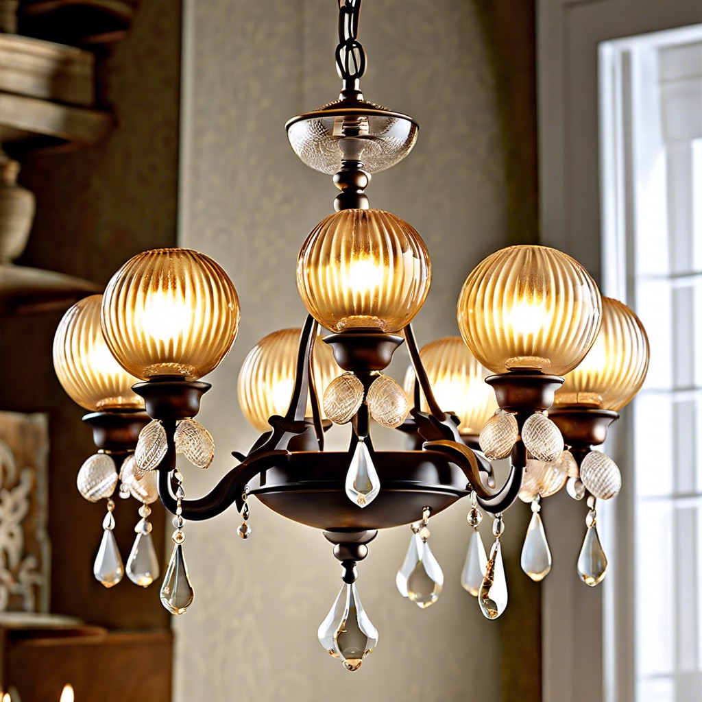 antiqued fluted glass ball chandelier