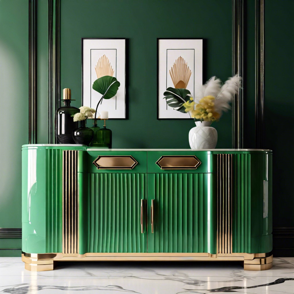 art deco inspired jade green fluted sideboard