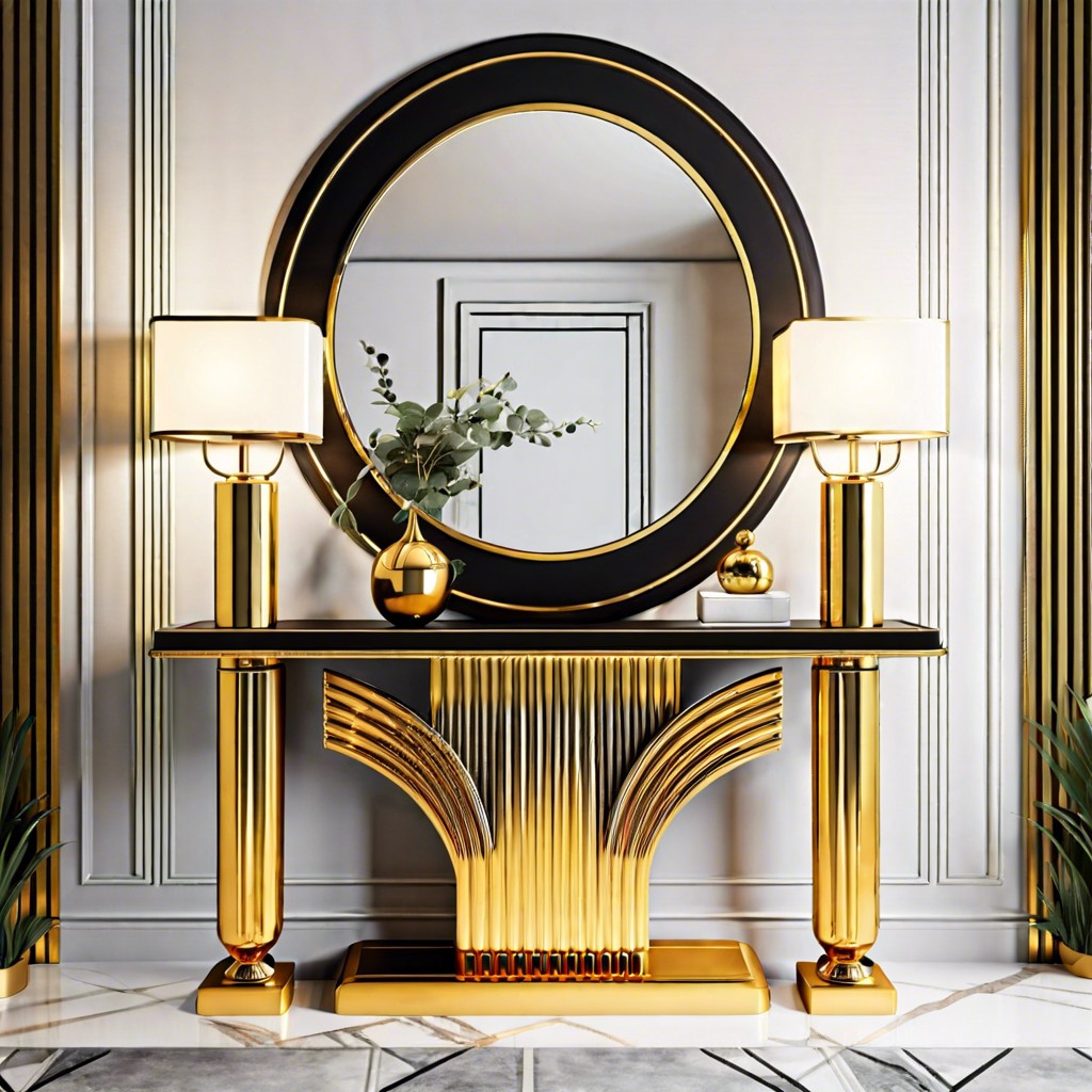 art deco styled gold fluted console