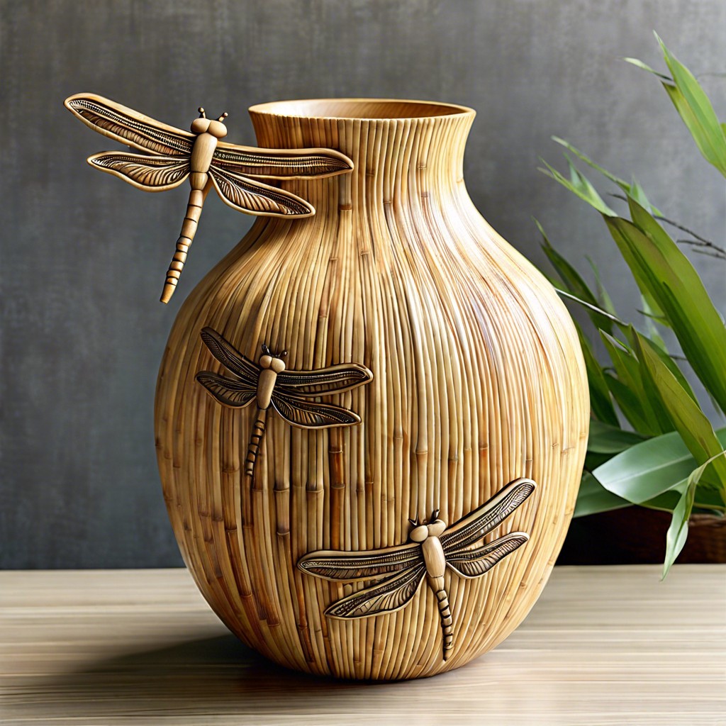 bamboo fluted vase with dragonfly motif