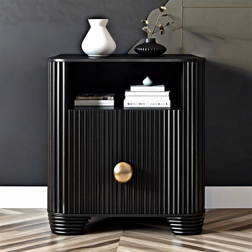black contemporary nightstand with fluted details