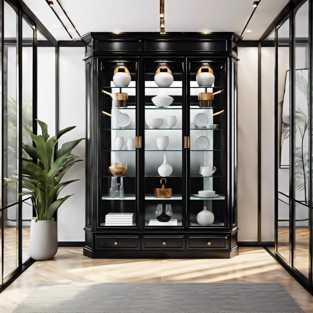black contrast fluted glass display cabinet