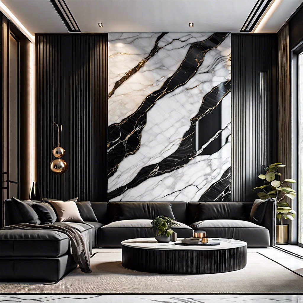 black fluted marble as a feature wall