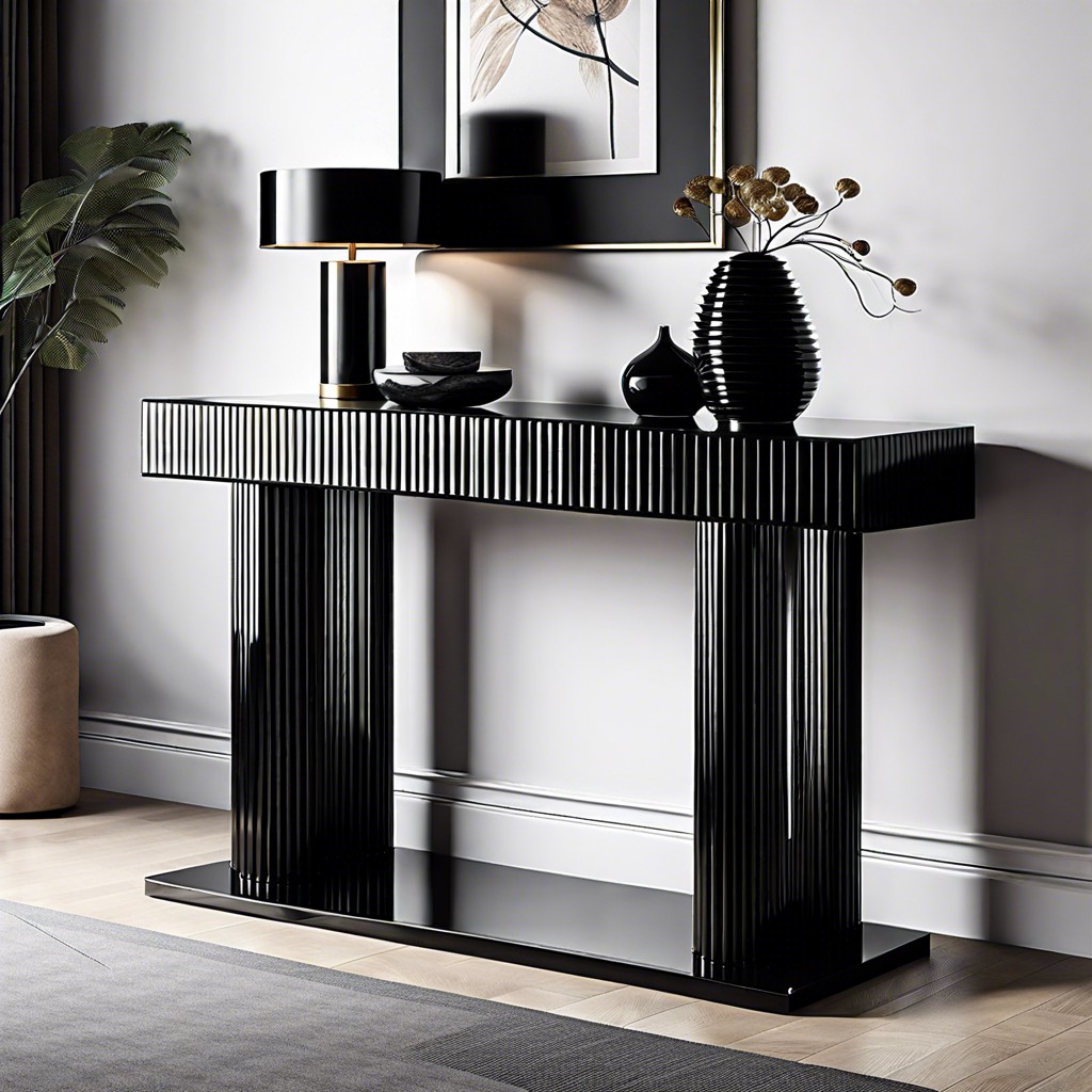 black lacquered fluted console