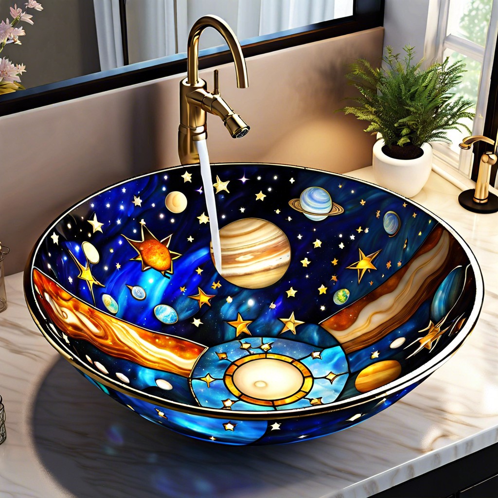 celestial theme a cosmic inspired sink with stars moons and planets