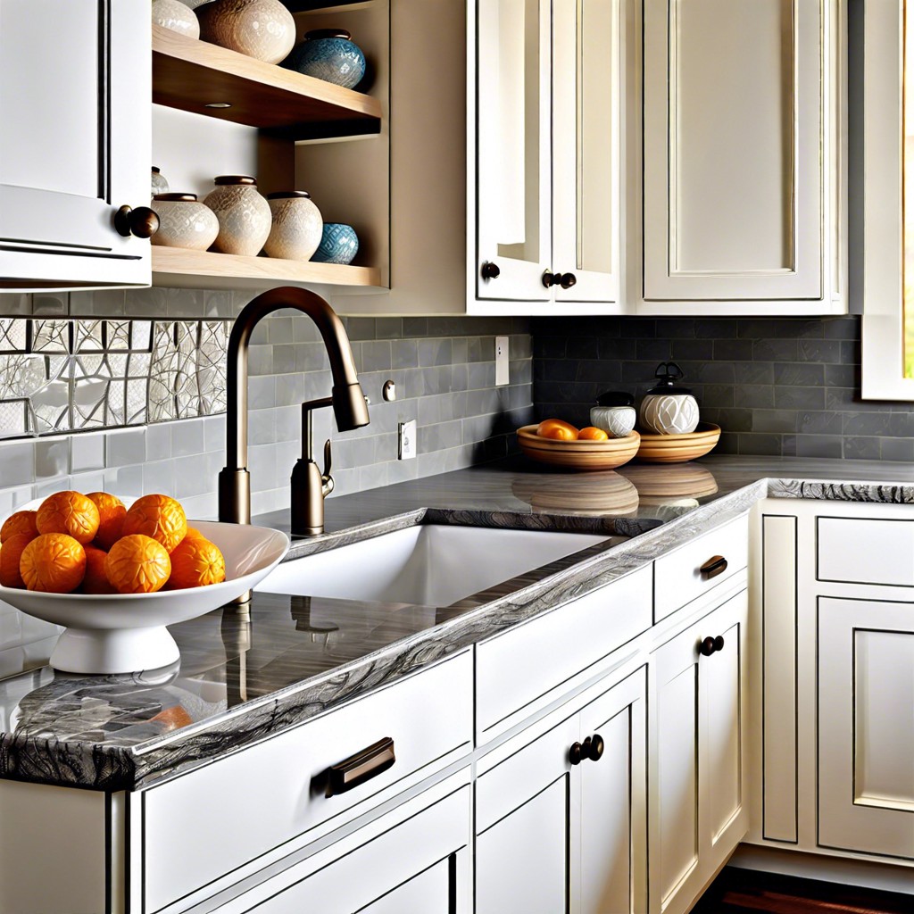 ceramic crackle knobs against white cabinets