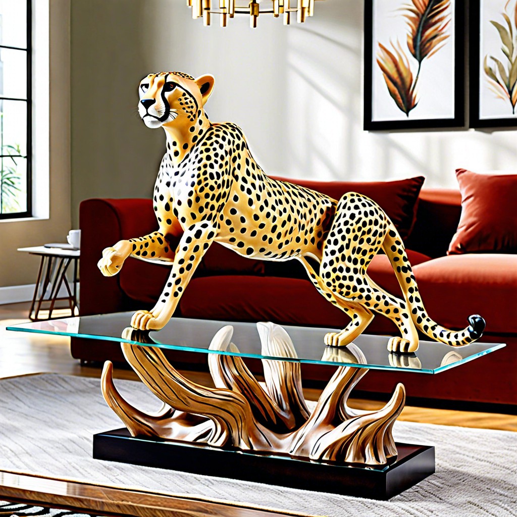 cheetah sprint statue coffee table