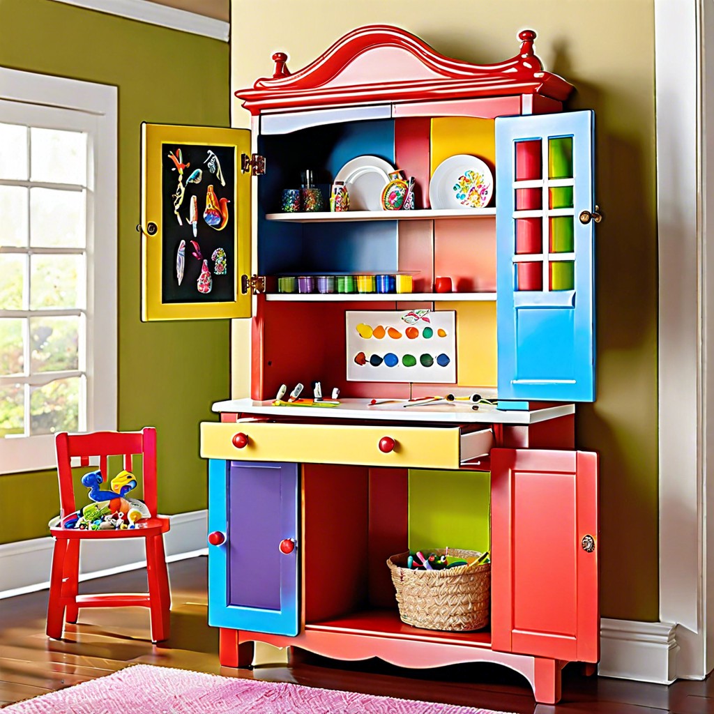 childrens art station and supply cabinet