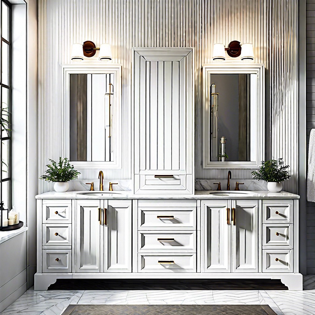 classic white fluted vanity with matching mirror