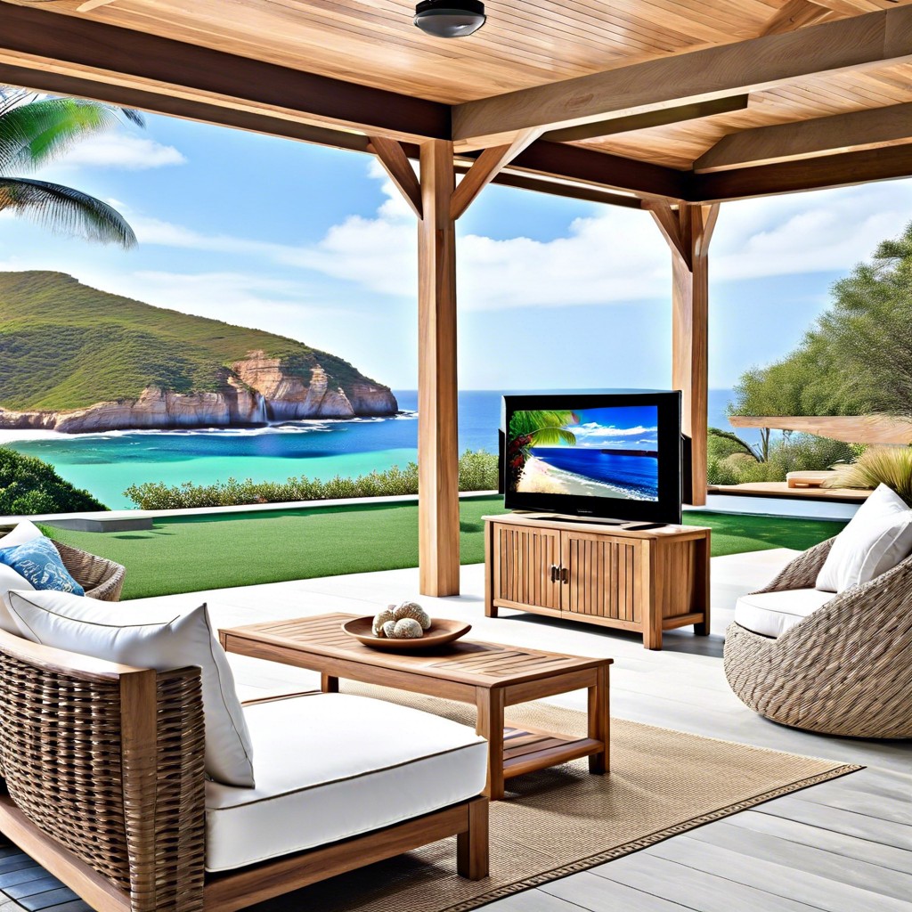 coastal retreat teak outdoor tv console