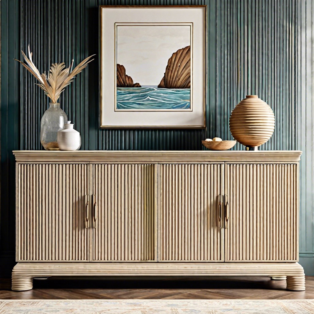 coastal style fluted credenza in light colors
