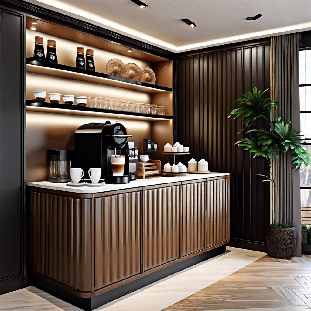coffee bar with fluted glass cabinet
