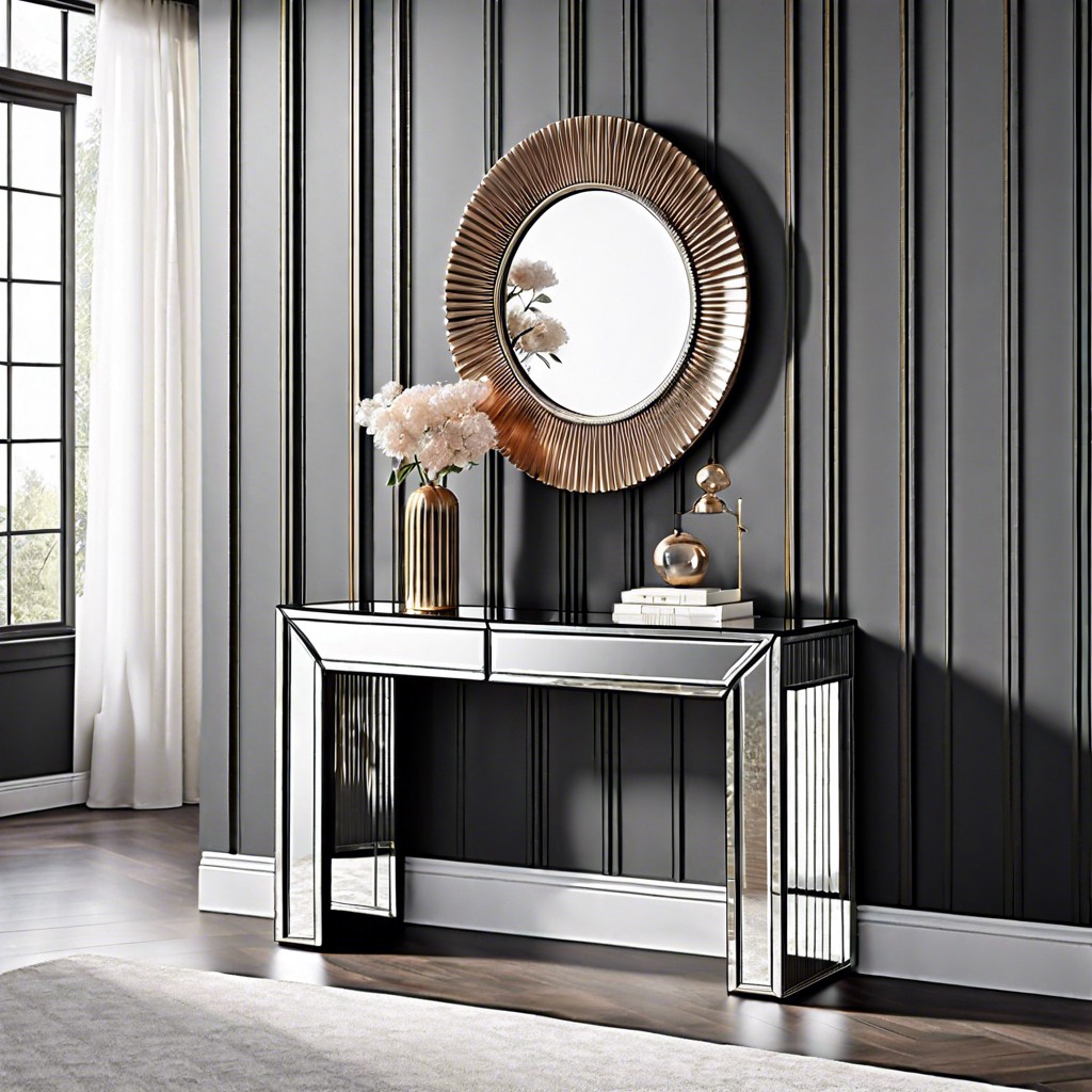 compact mirrored fluted console table