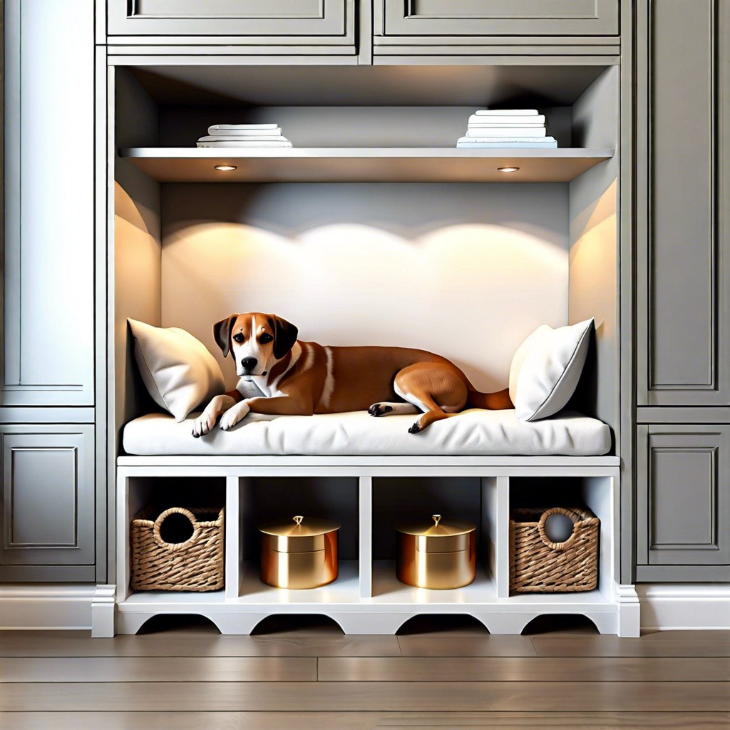 construct pet friendly spaces like a built in dog bed