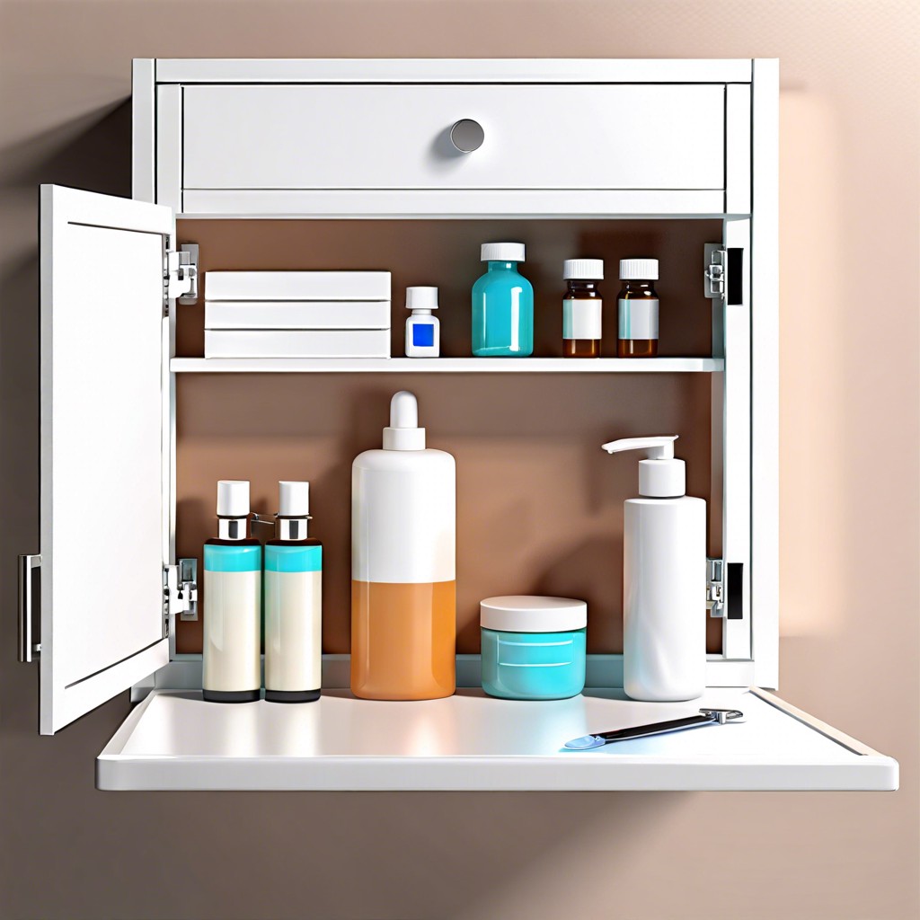 convertible medicine cabinet with fold down desk