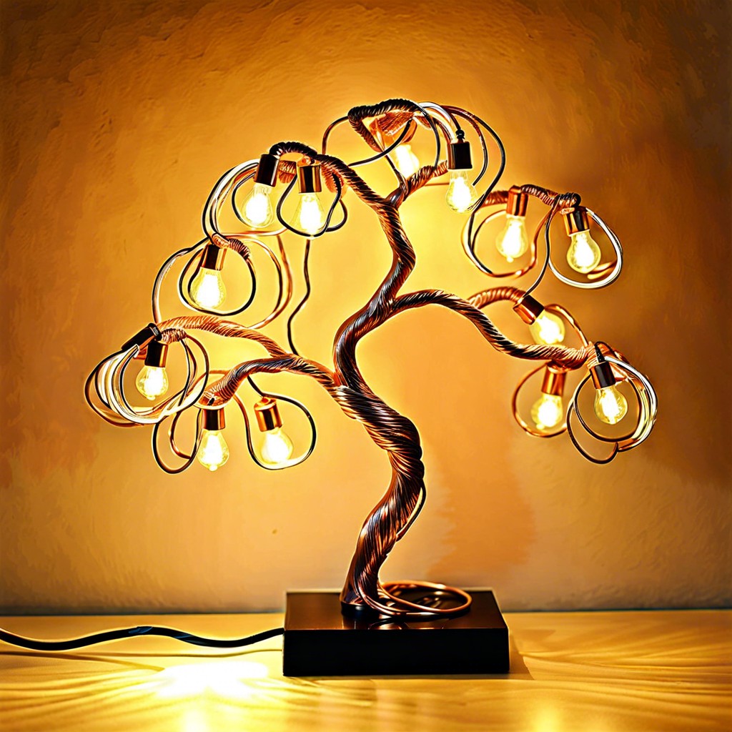 copper wire wrapped tree sculpture lamp