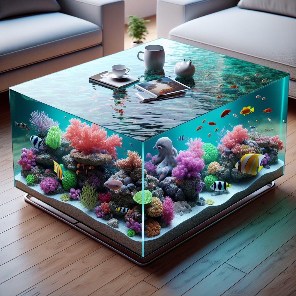 coral reef display coffee table