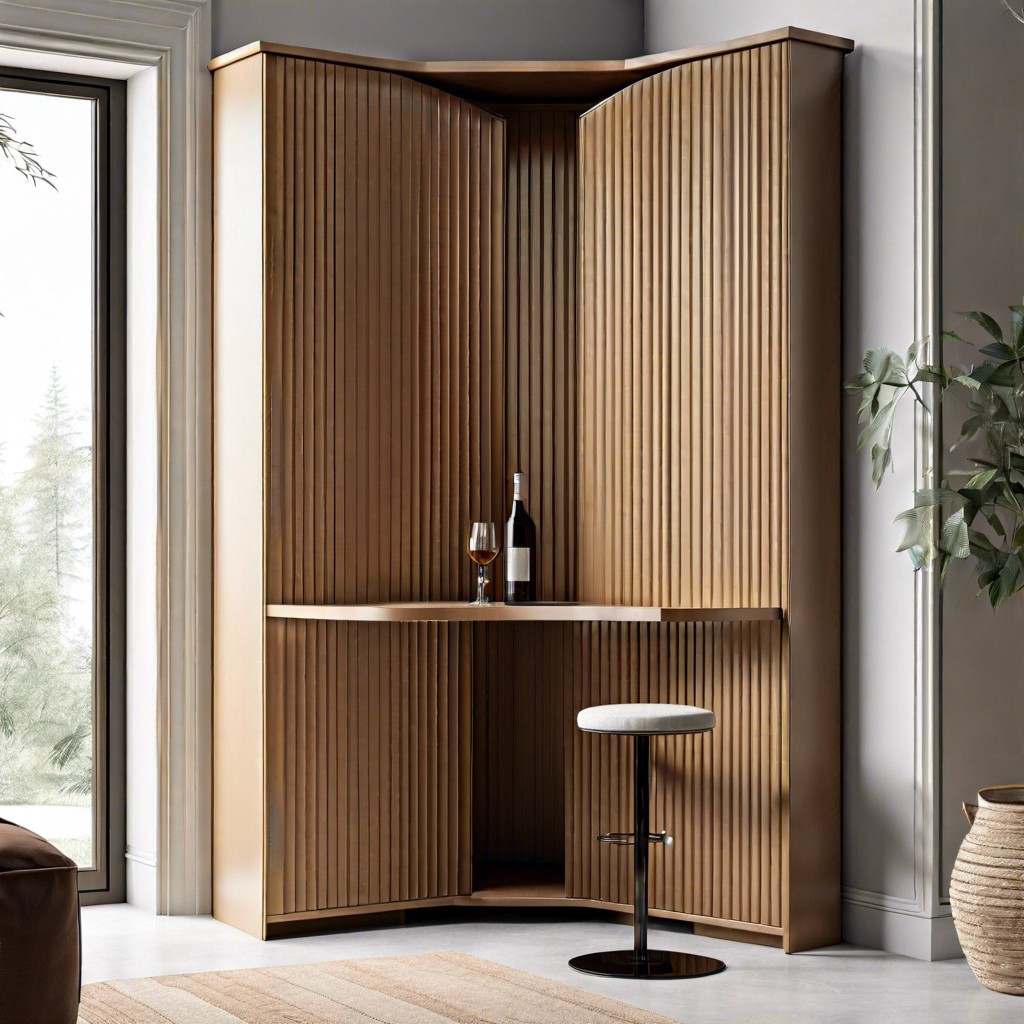 corner fluted bar cabinet for space efficiency
