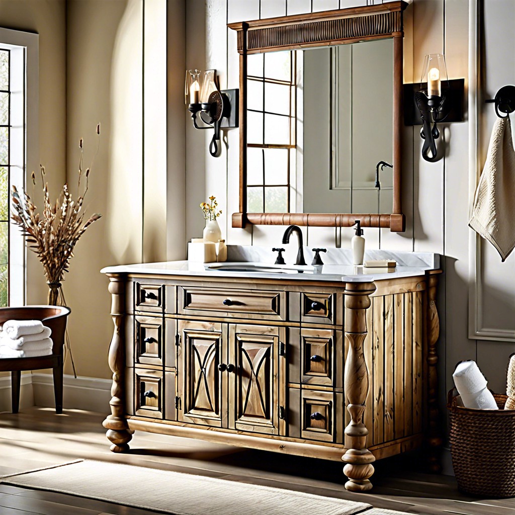 country style fluted vanity in distressed wood
