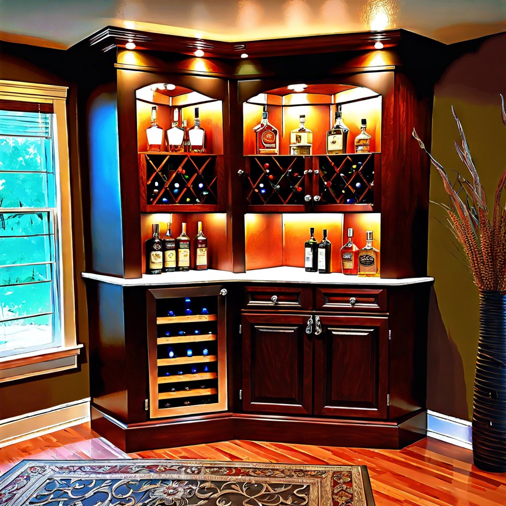 custom crafted corner liquor cabinet