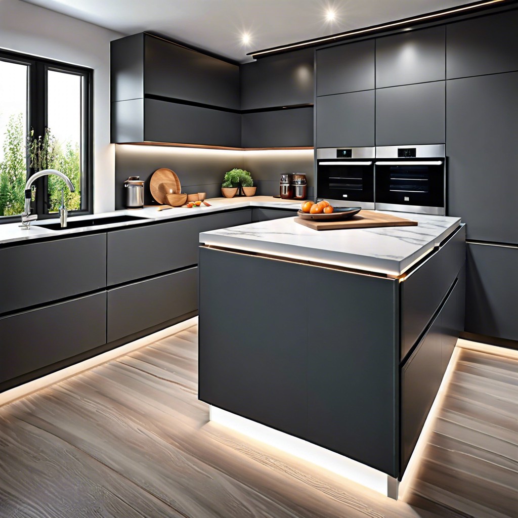 deep grey cabinets with led under cabinet lighting