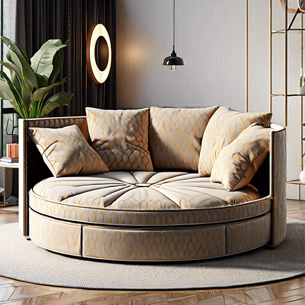 design a multipurpose circle couch that includes hidden storage space