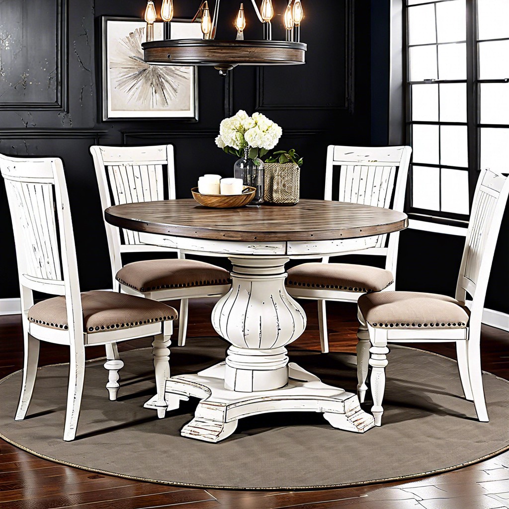 distressed white fluted round dining table