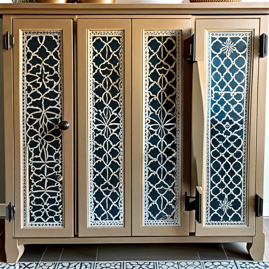 diy stenciled cabinet design with moroccan patterns