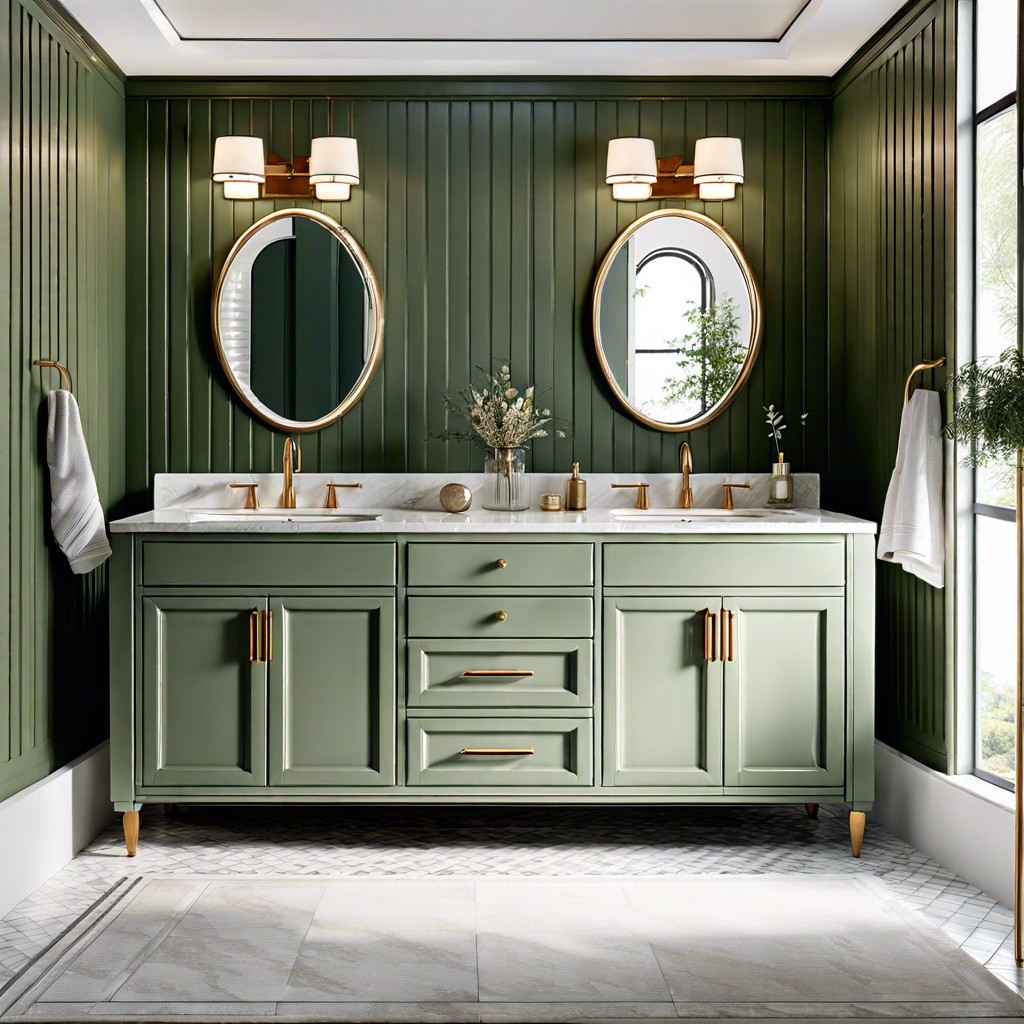 double sink fluted vanity in sage green