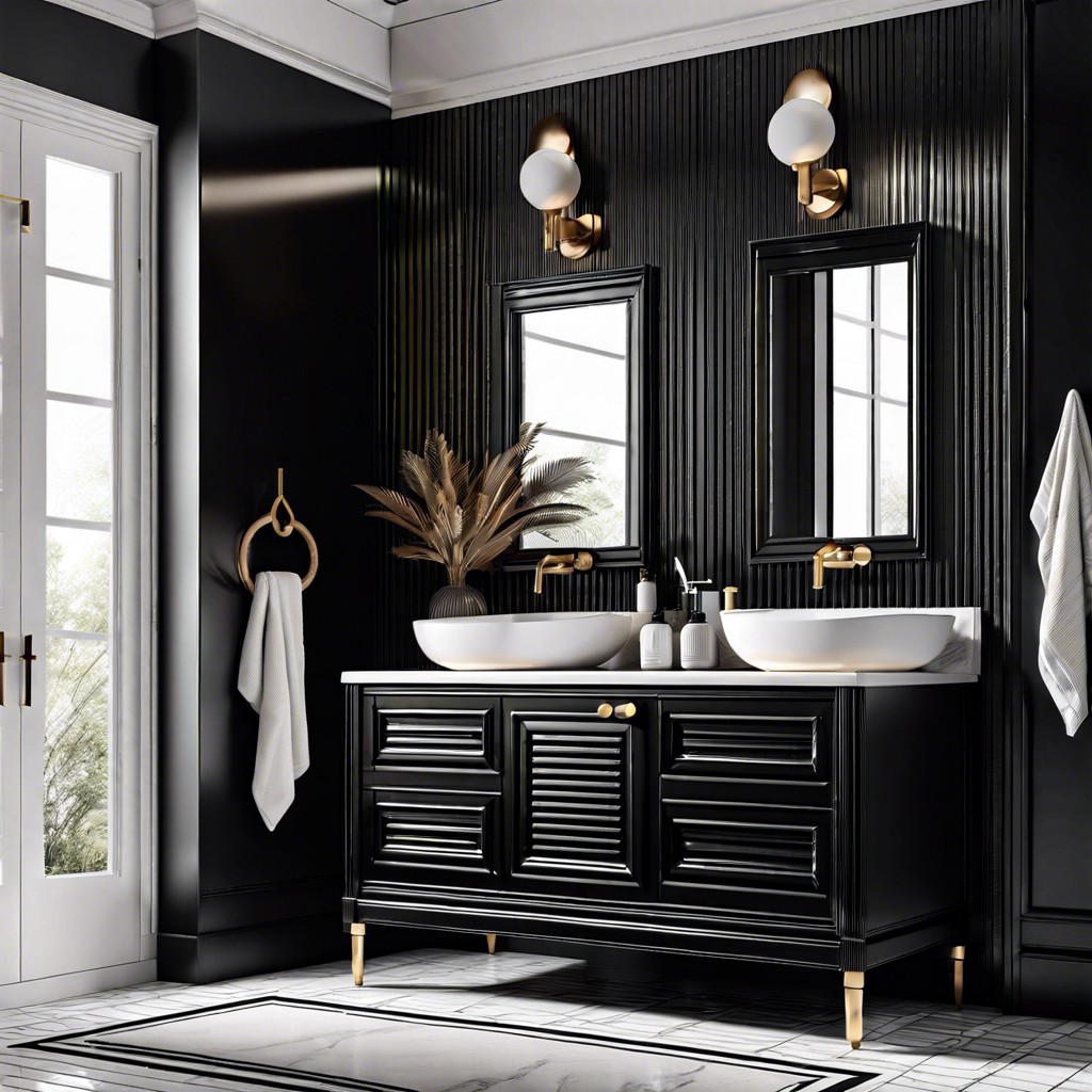 dramatic black and white fluted vanity