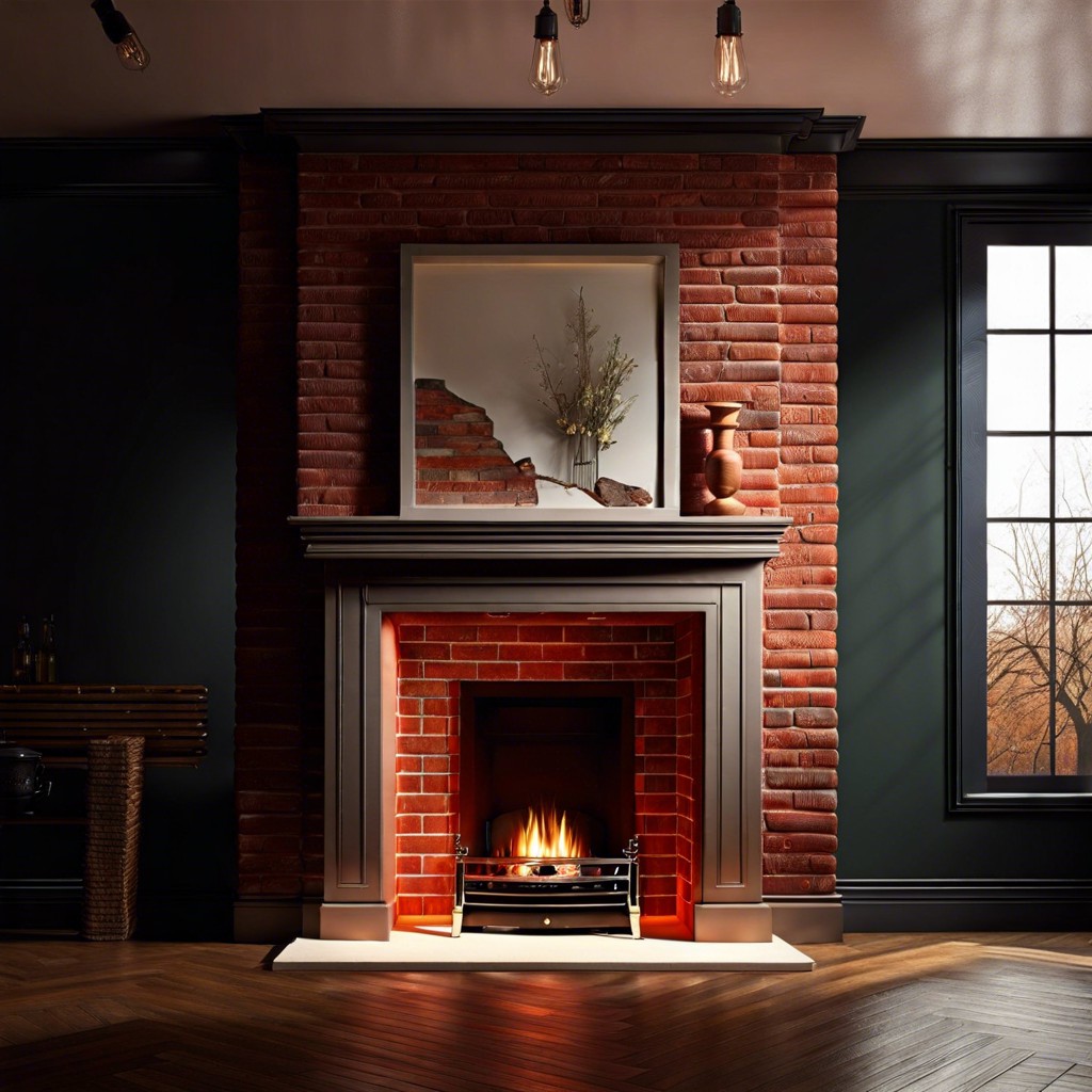 dramatic red brick fluted fireplace