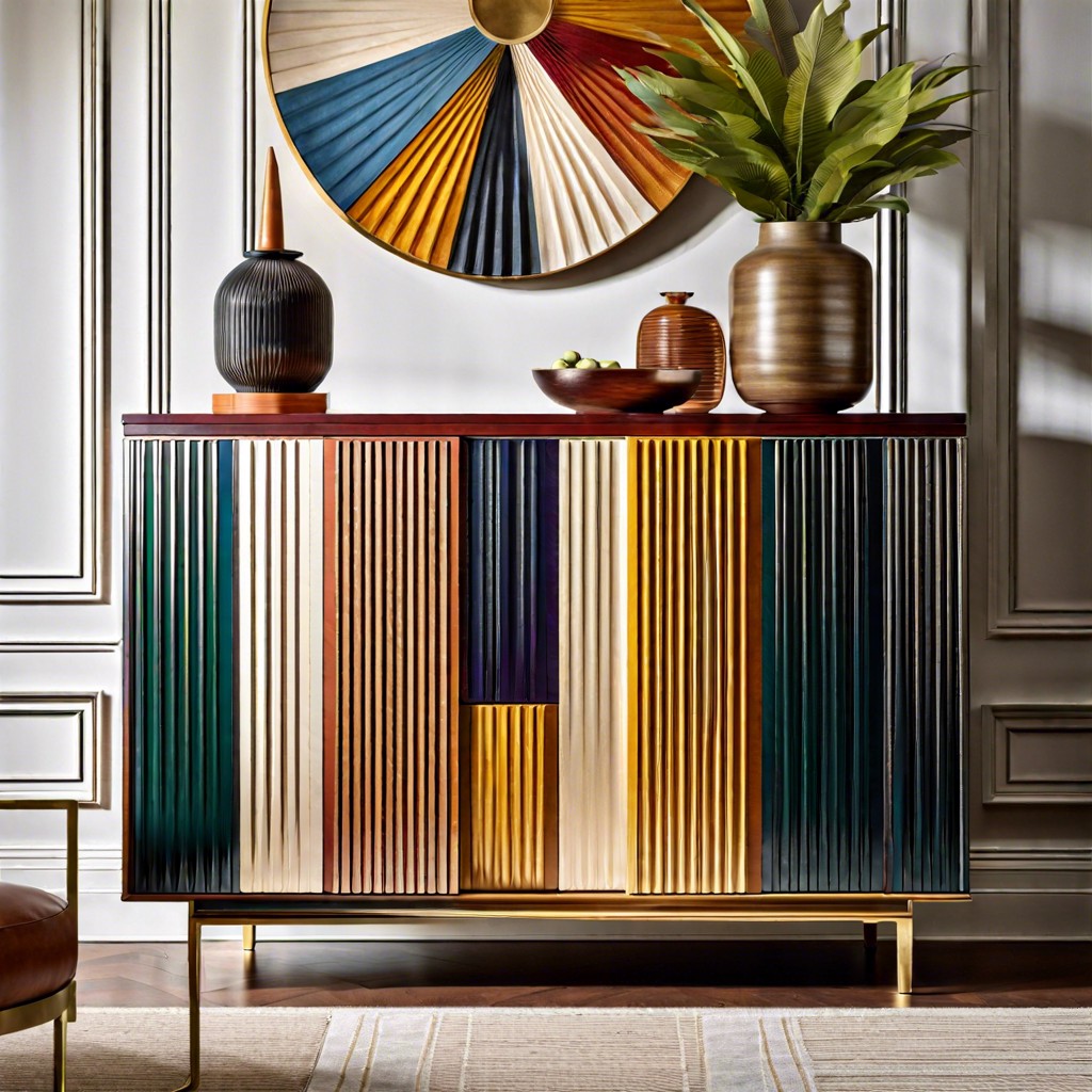 eclectic multicolored fluted credenza