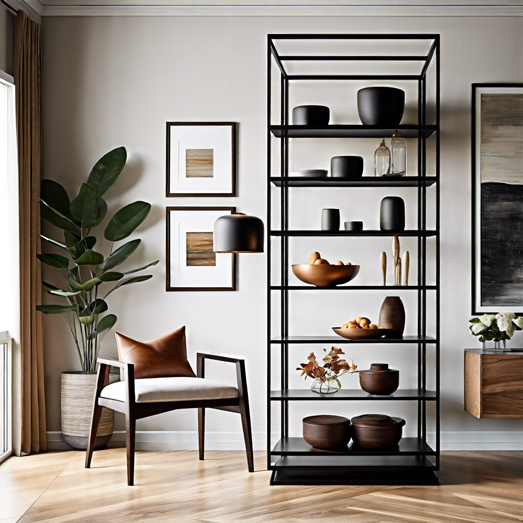 employ a sculptural etagere to combine art and function