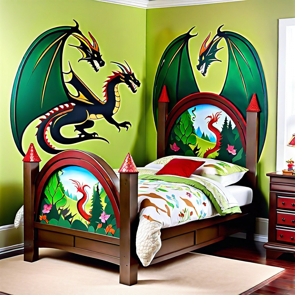 enchanted forest and dragon mural bed panels