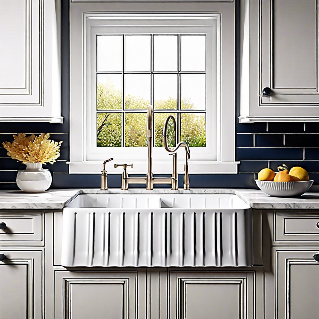 farmhouse sink with fluted apron front