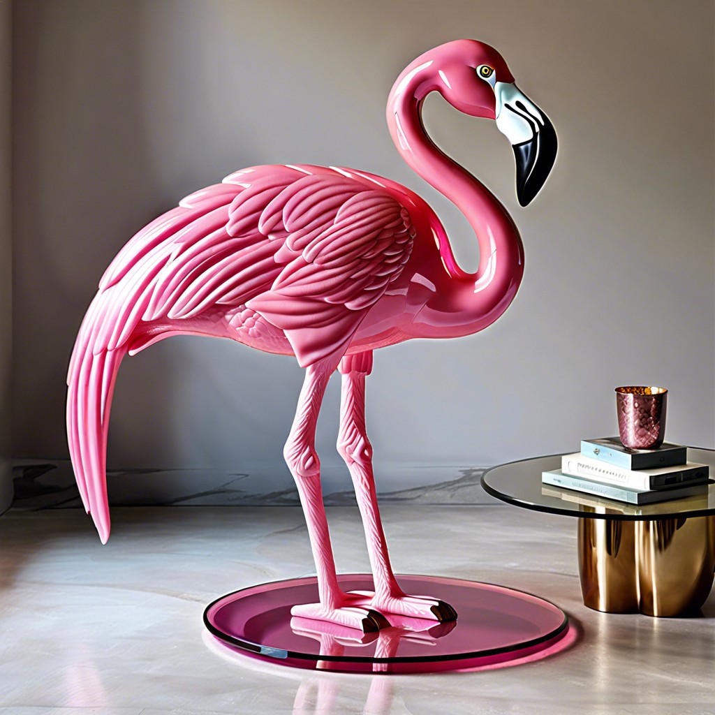 flamingo leg coffee table with pink glass