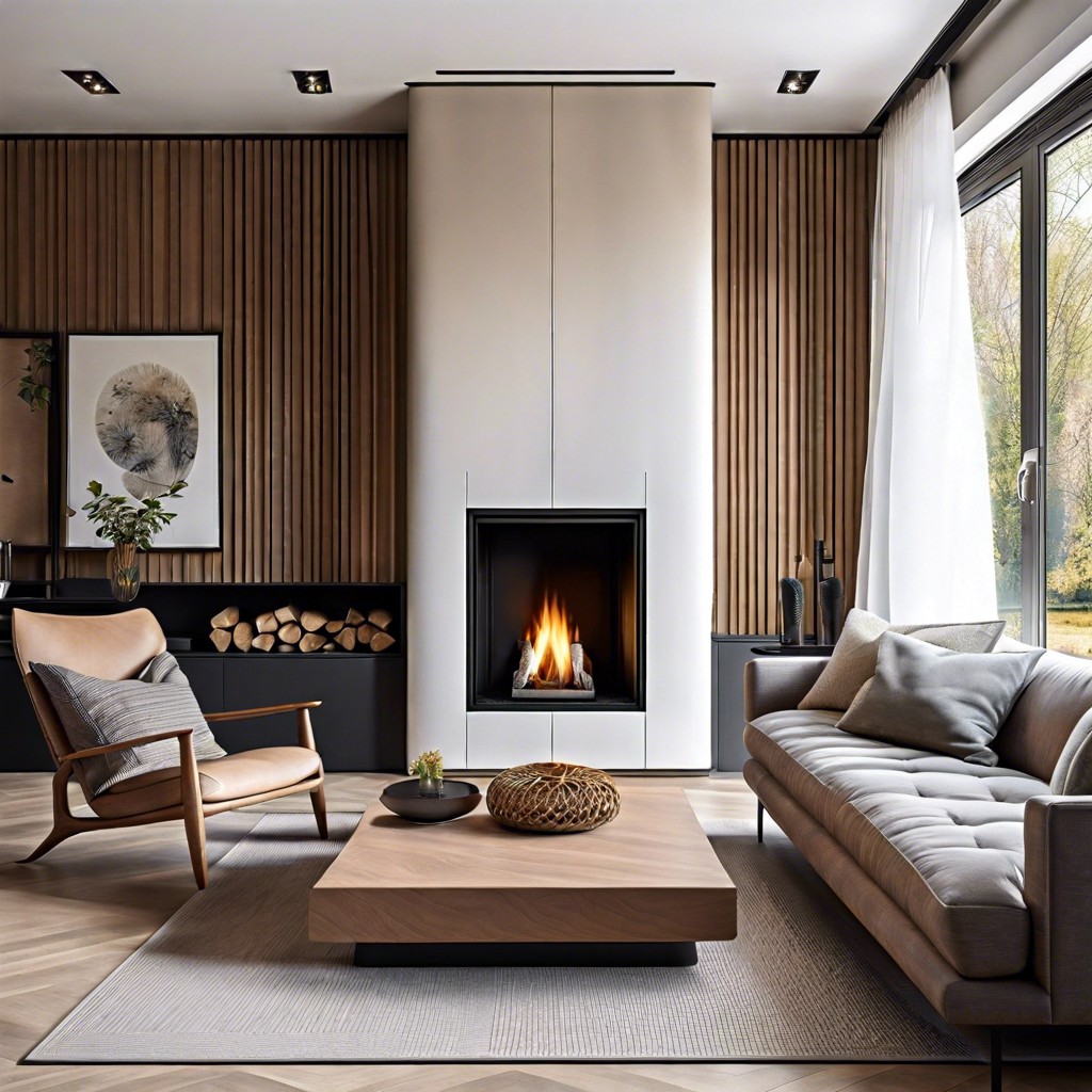 floor to ceiling fluted fireplace
