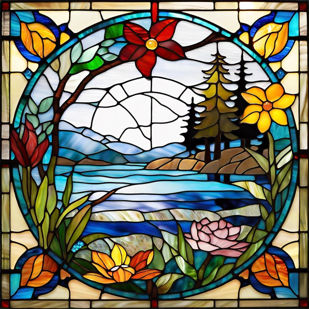 floral haven stained glass sink with intricate flowers and nature scenes