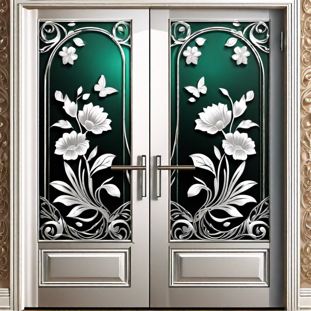 floral pattern fluted glass door