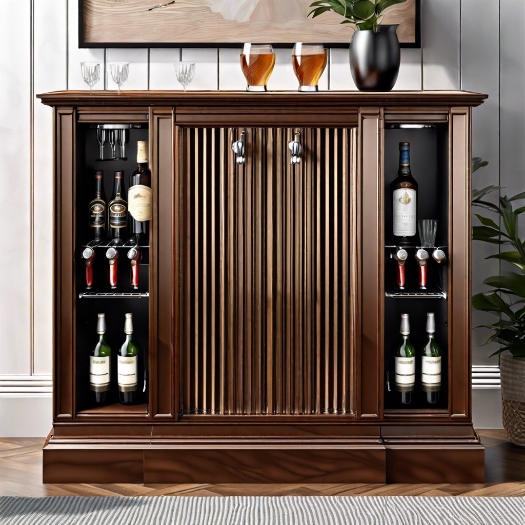 fluted bar cabinet with integrated cooler