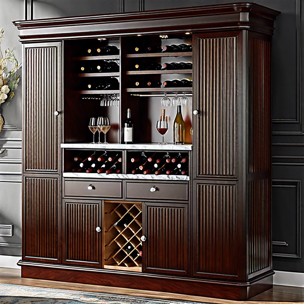 fluted bar cabinet with wine rack